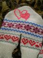 Mittens for lovers with hearts, set 