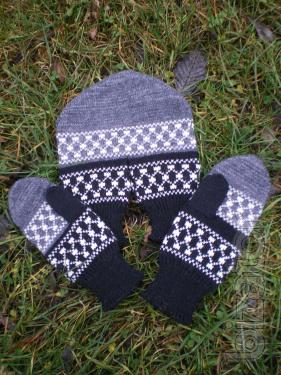 Mitten for two with jacquard pattern, set 