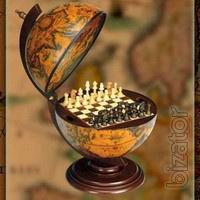Tabletop globe bar with chess
