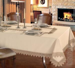 The tablecloth on the table 