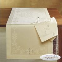 The tablecloth on the table 