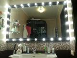 Make-up mirror,dressing room with lamps on perimetre.
