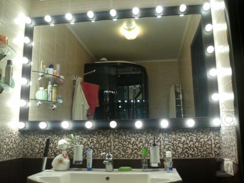 Make-up mirror,dressing room with lamps on perimetre. 