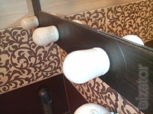 Make-up mirror,dressing room with lamps on perimetre. 