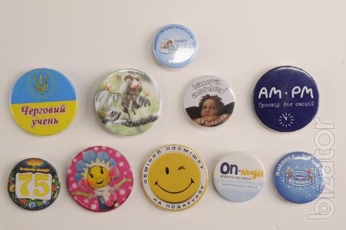 Shields, magnets (flat, surround,stereo-Vario), Notepad on the magnet, badges, key chains 