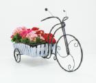 Country wrought iron stand with wooden planters for flowers. 