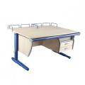 Convertible Desk "DEMI" with curbstone DAY.15-04 + orthopedic chair DAY.01, maple color/blue