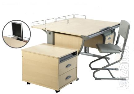 Growing the Desk-table "DEMI" with curbstone DAY.15-04 + chair DAY.01, color maple/grey 