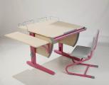 A set of universal convertible furniture "DEMI": table-row DAY.14-02 + chair DAY.01, maple color/pink