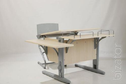 A growing set of furniture production in the Russian factory "DEMI": table-row DAY.14-02 + chair DAY.01, color maple/grey 