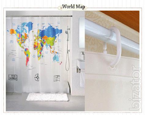 Shower curtain bath world Map 