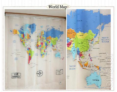 Shower curtain bath world Map 