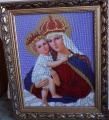 Icon embroidered beaded "virgin with child". Icon embroidered beaded "virgin with child".
