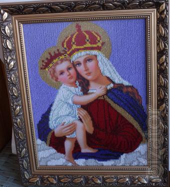 Icon embroidered beaded "virgin with child". 