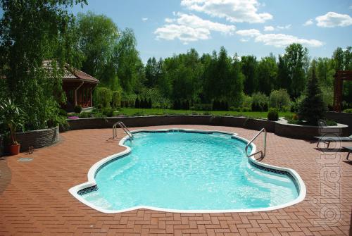 The cover for composite pool "Water World". Protective covering on a fiberglass pool. 