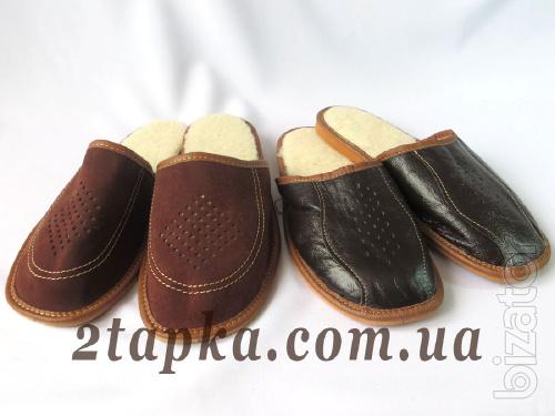 Men's Slippers. Home shoes. Natural leather. 