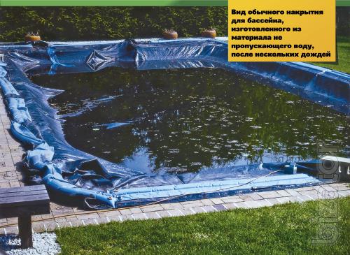 The cover for concrete and polypropylene pool. Winter cover for the pool. 