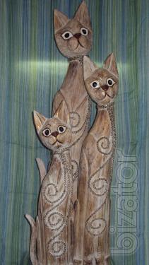 Cat figurine wooden 