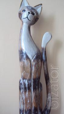 Cat figurine wooden 