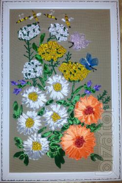 Pictures embroidered with ribbons. Available and under the order. 