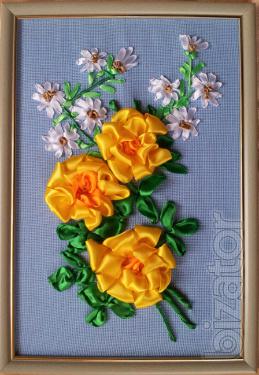 Pictures embroidered with ribbons. Available and under the order. 