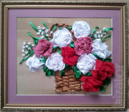 Pictures embroidered with ribbons. Available and under the order. 