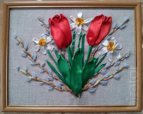 Pictures embroidered with ribbons. Available and under the order. 