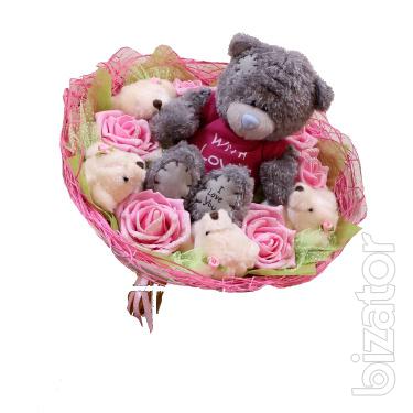 A bouquet of soft toys Teddy bears as a gift for a birthday girl,woman 