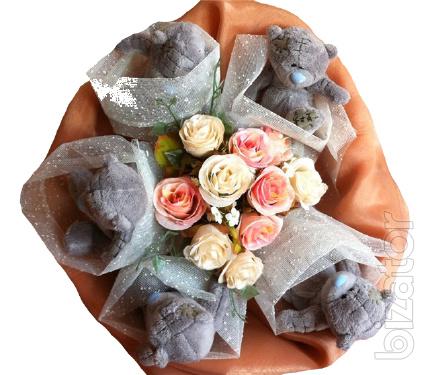 A bouquet of soft toys Teddy bears as a gift for a birthday girl,woman 