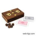 A collection of Board games: cards and dice