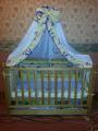 The crib, mattress, canopy