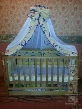 The crib, mattress, canopy 