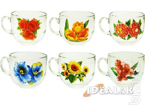 Tableware made of glass. Cups, mugs, tea sets, wine glasses made of glass. 
