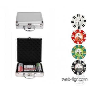 A set of poker on 100 chips with denominations 