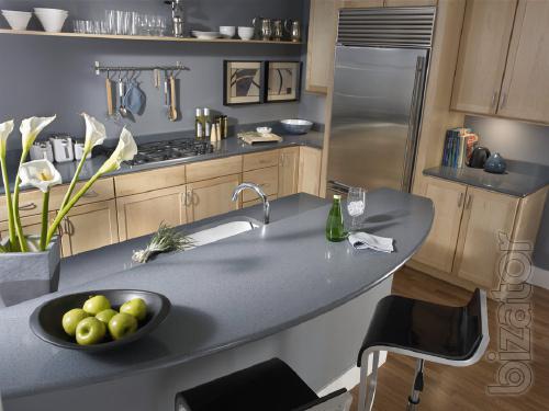 Countertops, window sills, fireplaces, stairs made of stone. 