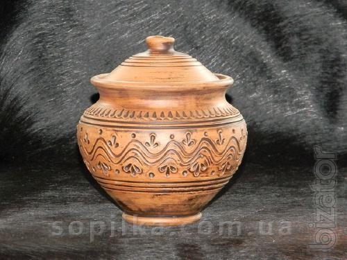 Ceramic pots for baking with the decor. Manual work. 