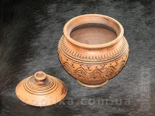 Ceramic pots for baking with the decor. Manual work. 