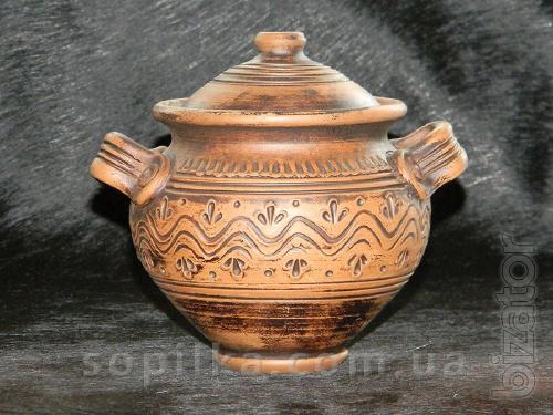 Clay pot with the decor. "Dairy ceramics" 