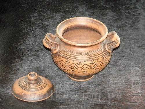 Clay pot with the decor. "Dairy ceramics" 