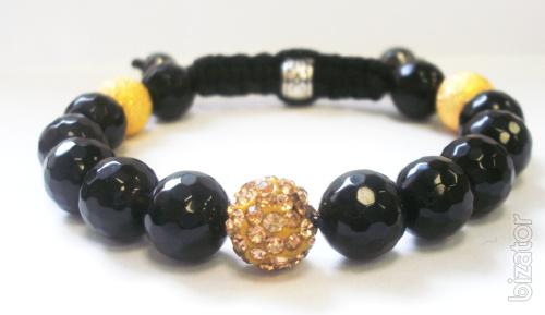 Black agate with gold bead Shamballa