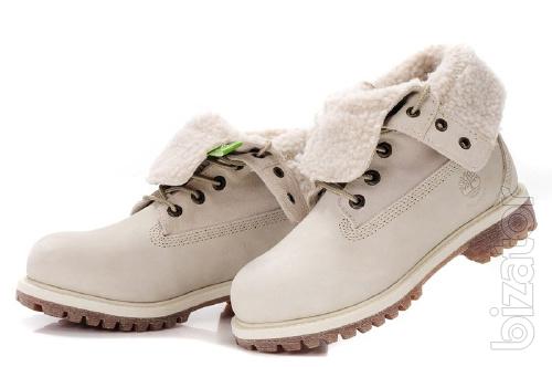 Fine white Boots Timberland Roll Top with fur 