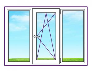  Трехстворчатое металлопластиковое окно с одной поворотно-откидной створкой