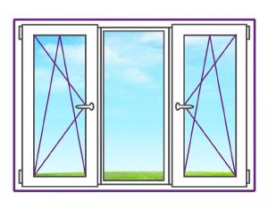  Трехстворчатое металлопластиковое окно с двумя поворотно-откидными створками